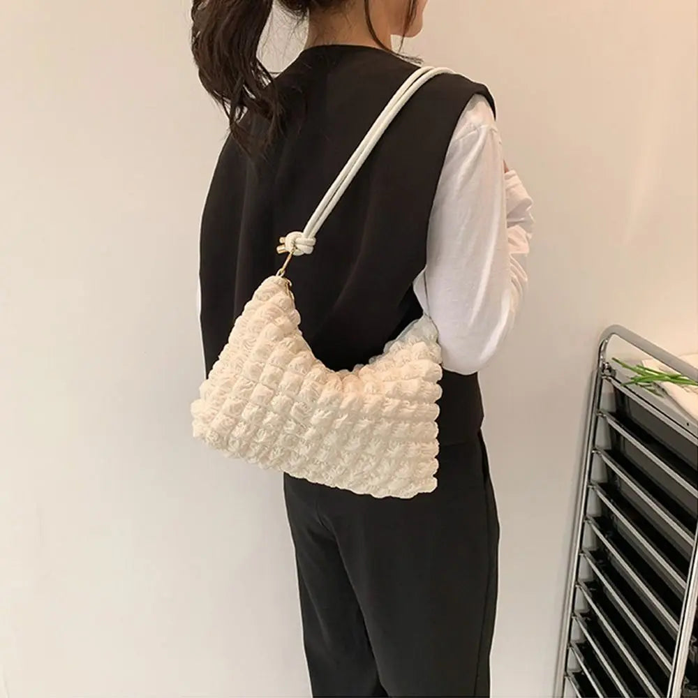 Canvas Wrinkle Bag for Women Shoulder Bags Pleated Bubbles Handbags Padded Casual Underarm Quilted Bag Tote Cloud Bag