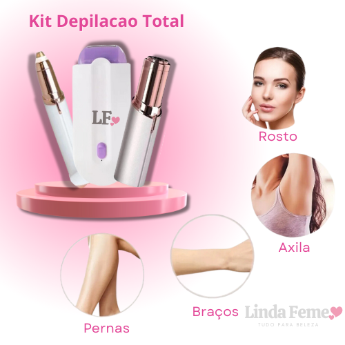 Kit Depilação Total 3 em 1 - Caneta depiladora para sobrancelhas, Caneta depiladora Facial e Corporal, Depilador a Laser Corporal